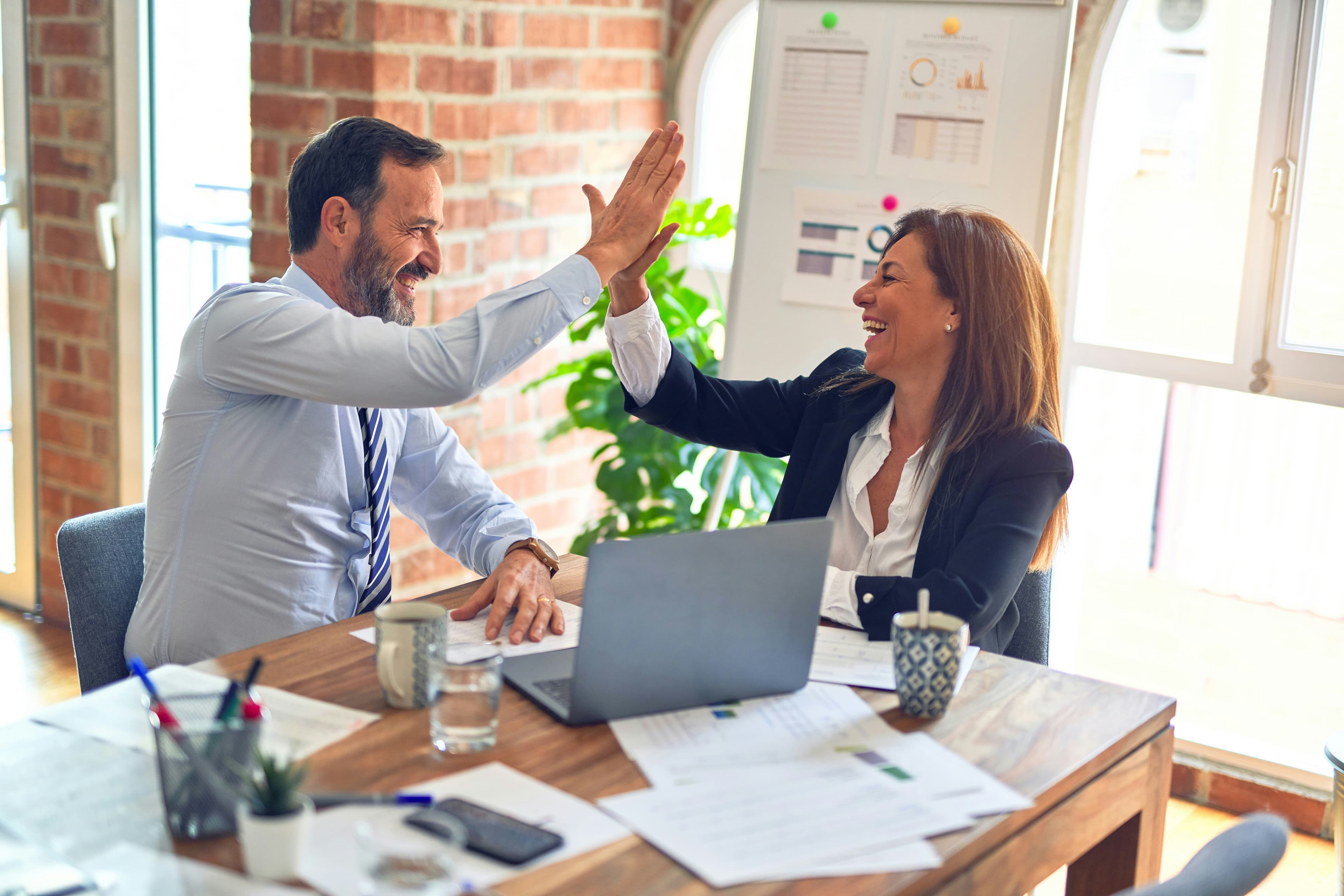 Two people in a meeting